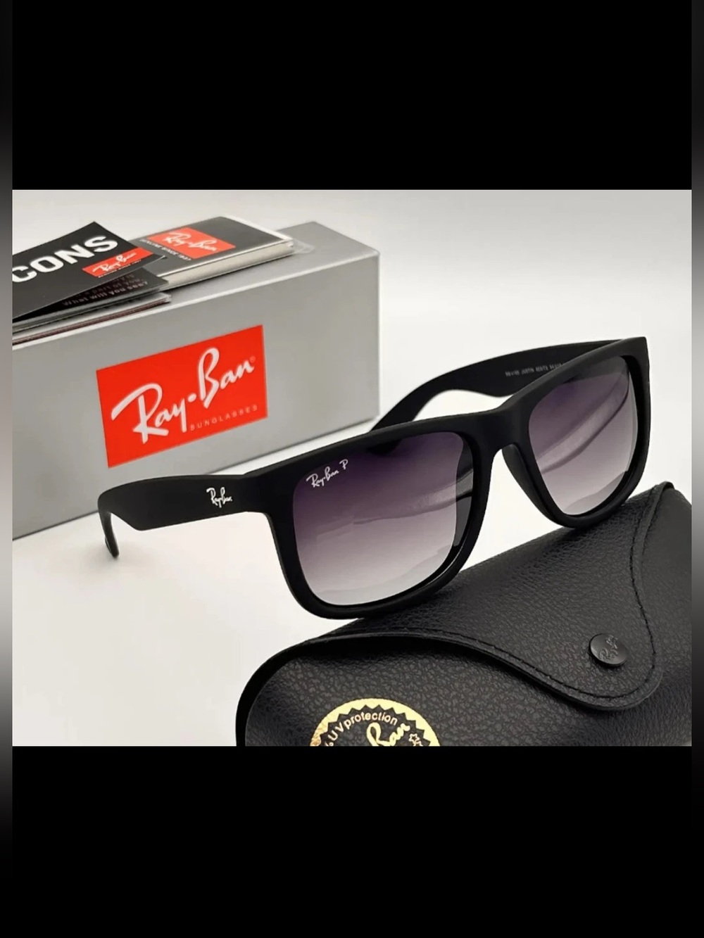Unisex Polarized Ray-Ban Sunglasses Black Frame with Dark Lenses